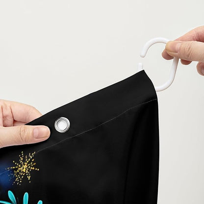 AILONEN Mushroom Shower Curtain for Bathroom,Butterfly Flower Design,Polyester Fabric,Waterproof,Blue Purple Fungus Plants Black Bath Curtains Washable,with 12 Plastic Hooks, 48" W x 72" H