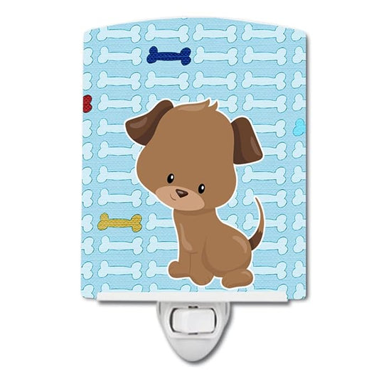 Caroline's Treasures BB7079CNL Puppy on Blue Bones Ceramic Night Light Compact, UL-Certified, Ideal for Bedroom, Bathroom, Nursery, Hallway, Kitchen, 6x4x3, Multicolor