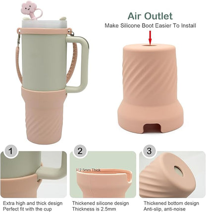 Accessories Set for Stanley 40oz including 6PCS Silicone Spill Proof Stopper 1PCS Straw Cover 1 PCS Siliconce Boot Sleevec 1 PCS Silicone Water Bottle Handle Strap 1PCS Straw & Cleaning Brush