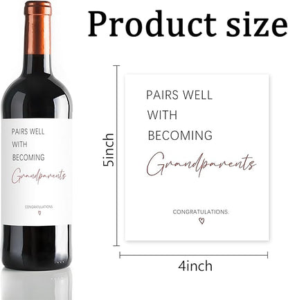 24 Pcs Funny New Grandparent Wine Label New Baby Wine Bottle Labels Pairs Well with Becoming Grandparents Wine Bottle Stickers Pregnancy Announcements Gifts