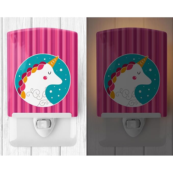 Caroline's Treasures BB7139CNL Unicorn Pink Stripes Ceramic Night Light Compact, UL-Certified, Ideal for Bedroom, Bathroom, Nursery, Hallway, Kitchen, 6x4x3, Multicolor