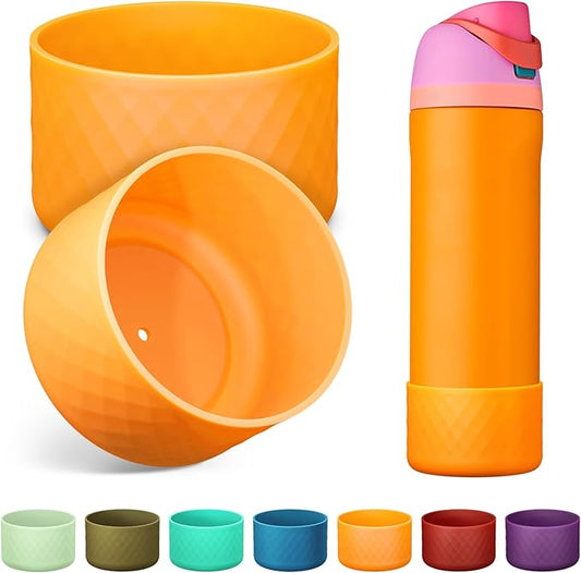 2PCS Silicone Water Bottle Boot for Owala 24oz 32oz 40oz, Anti-Slip Protective Sleeve Bottom Bumper Protector for FreeSip, Twist, and Flip Stainless Steel Water Bottles