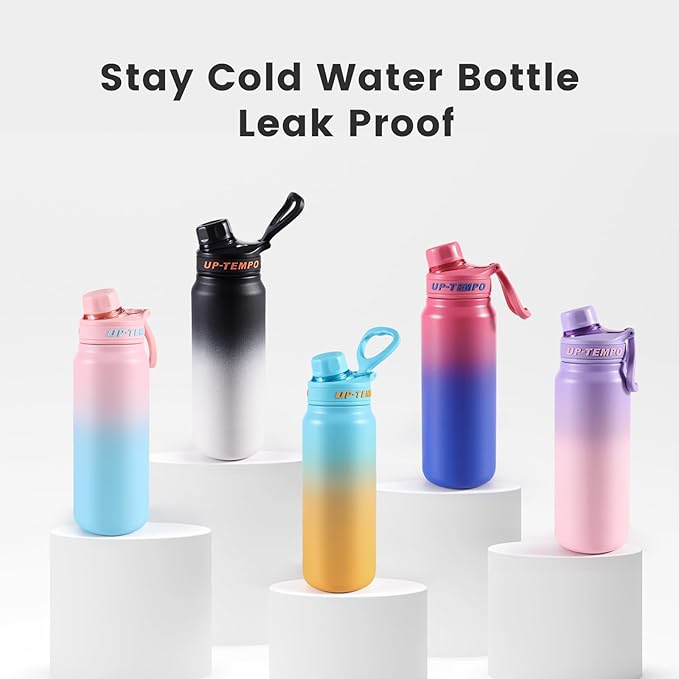 28oz Sports Water Bottle with Straw, Stainless Steel Vacuum Insulated Cooling Water Bottle, Leak Proof Metal Water Bottle, Double Insulated, Suitable for Sports, Gym and Travel (Light Blue & Yellow)