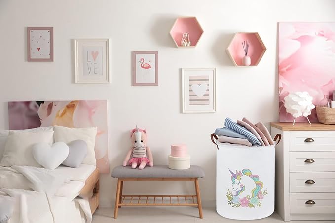 Unicorn Laundry Basket,Kids Unicorn Hamper for Girls Room Decor,Baby Girls Dirty Clothes Hamper,Nursery Hamper for Bedroom Decor,Gift Basket(Colorful Unicorn)