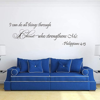 I Can Do All Thing Through Christ Who Strengthens Me Funny Inspiring Wall Sticker Decal Vinyl Sticker, Believe In Family Living Room Office School Classroom Library Gym Art Wall Decoration
