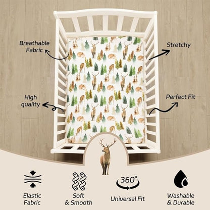4 Pack N Play Sheets Woodland Forest Animals Wood Neutral Unisex Fitted Baby N Play Sheets Fitted for Standard Pack and Plays and Mini Cribs Set for Baby Boys or Girls (Cartoon Fox)