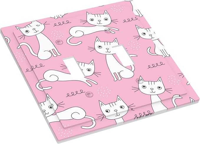 Cartoon Cute Cat Double Toggle Light Switch Covers 2 Gang Wall Plate Dual Decorative Switchplate Electrical Faceplate for Bathroom Country Kitchen Bedroom Decor, 4.9" x 5"