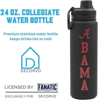 Alabama BAMA Water Bottle - Black Double Walled Stainless Steel 24 oz Keeps Drinks Cold or Hot