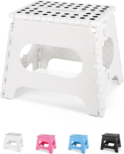 Non-Slip Folding Step Stool - 11 inch Height Premium Heavy Duty Foldable Step Stool for Kids, Kitchen Garden Bathroom Camping Stepping Stool - White
