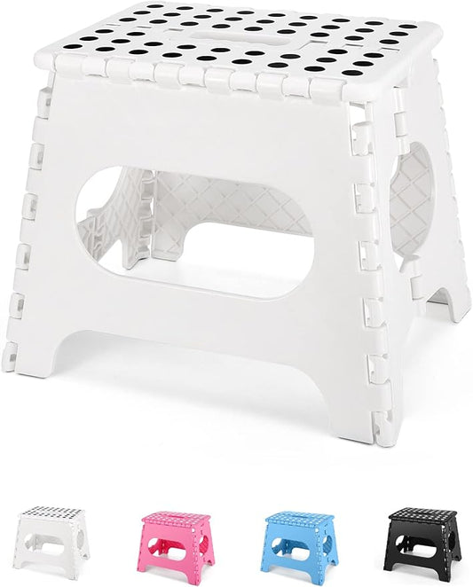 Non-Slip Folding Step Stool - 11 inch Height Premium Heavy Duty Foldable Step Stool for Kids, Kitchen Garden Bathroom Camping Stepping Stool - White