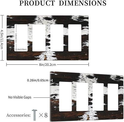Western Farm Highland Cow Cowhide 4 Gang Rocker Decora Light Switch Cover Decorative Outlet Covers Wall Plate Electrical Faceplate Switchplate GFCI for Farmhouse Bathroom Bedroom Living Room Decor