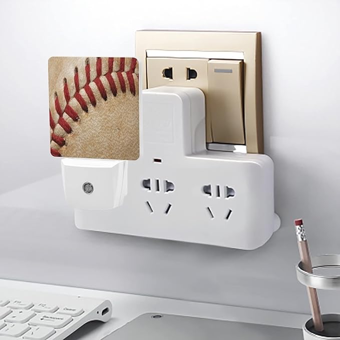 LED Night Lights Lamp with Dusk to Dawn Sensor, Close Up of A Baseball Threads Night Lamp, Night Lights Plug Into Wall for Kids Room, Bedroom, Bathroom, Kitchen, Hallway