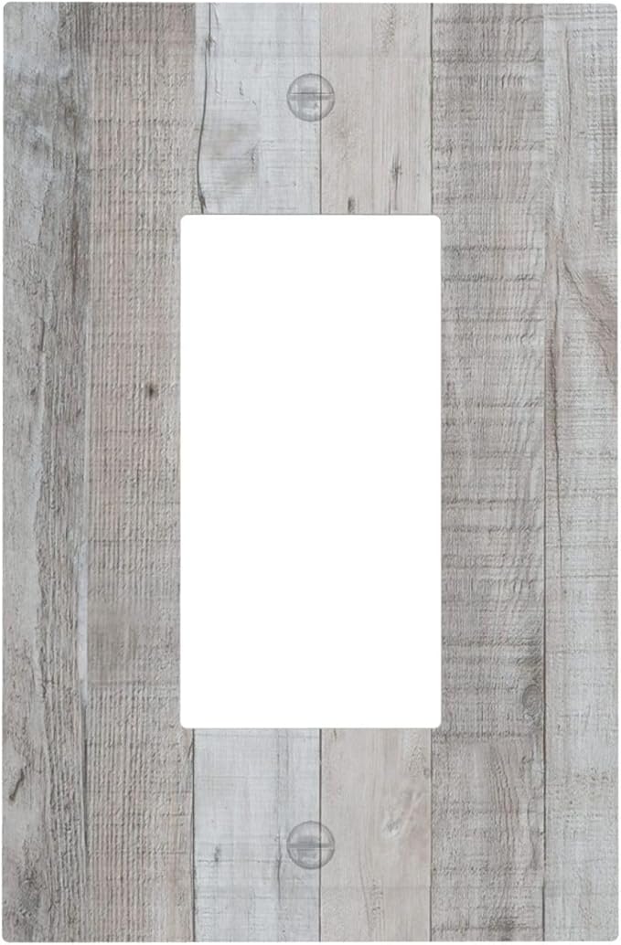 Rustic Grey Wood Shiplap 1 Gang Rocker Light Switch Plate Vintage Country Single Decora Outlet Wall Plate Cover Faceplate Decorative Switchplate GFCI for Farmhouse Bathroom Livingroom Bedroom Decor