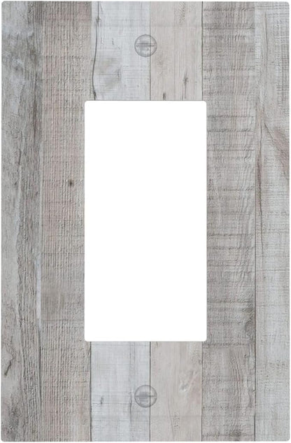 Rustic Grey Wood Shiplap 1 Gang Rocker Light Switch Plate Vintage Country Single Decora Outlet Wall Plate Cover Faceplate Decorative Switchplate GFCI for Farmhouse Bathroom Livingroom Bedroom Decor