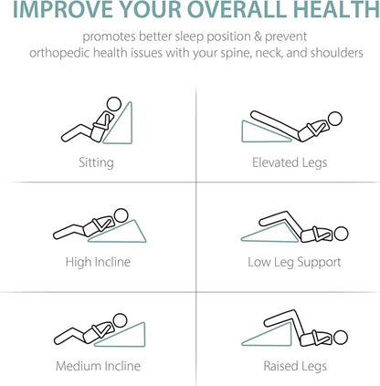 Bed Wedge Pillow with Foam Top for Sleeping, 10 Inch Elevated Support Triangle Pillow for Reading and Rest, Bed Pillow for Legs and Back Support with Washable Cover