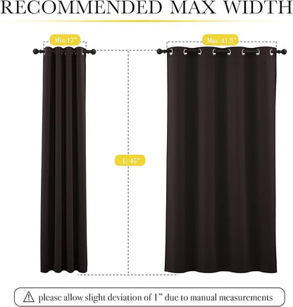 NICETOWN 100% Blackout Curtains 45 inches Length, 2 Thick Layers Completely Blackout Window Treatment Thermal Insulated Lined Drapes for Basement Window (Brown, 1 Pair, 52 inches Width Each Panel)