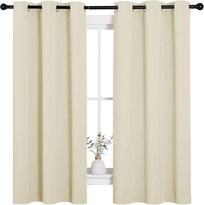NICETOWN Kitchen Curtains for Decoration, Thermal Insulated Grommet Room Darkening Draperies/Panels for Laundry (Beige, 2 Panels, W42 x L63 inches)