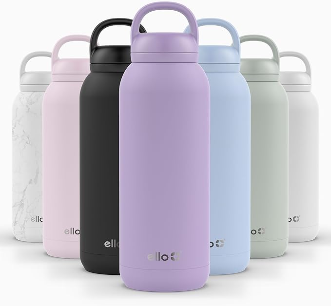 Ello Cooper Twist 40oz Stainless Steel Water Bottle with Chug Lid | Leak Proof | Double Walled and Vacuum Insulated | Built in Carry Loop | Dishwasher Safe | Lilac