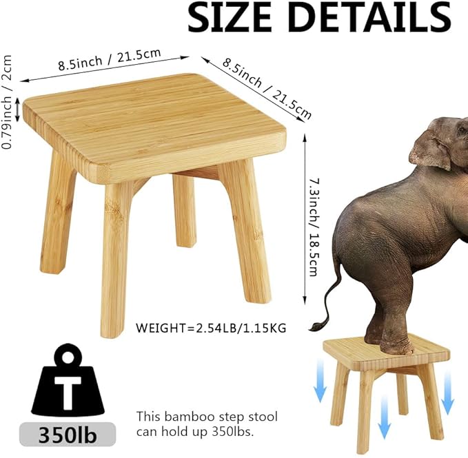Kids Step Stool - Toddler Stool - Bamboo Wooden Stepping Foot Stools Adult Bedside Step Stool for Bed 350 Lbs Capacity Portable Small Stools to Sit on (Small Square)
