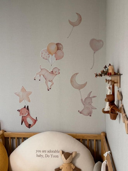 Removable Balloon Wall Decals, Balloon, Animals Baby Room Wall Stickers, Balloon and Animal Stickers for Kids, Bedroom, Playroom, Bathroom Decor
