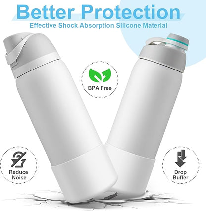 2PCS Silicone Water Bottle Boot for Owala 24oz 32oz 40oz, Anti-Slip Protective Sleeve Bottom Bumper Protector for FreeSip, Twist, and Flip Stainless Steel Water Bottles
