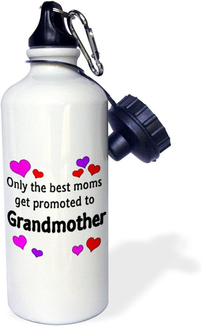 3dRose Only the Best Moms get Promoted to Grandmother Sports Water Bottle, 21oz, Multicolored