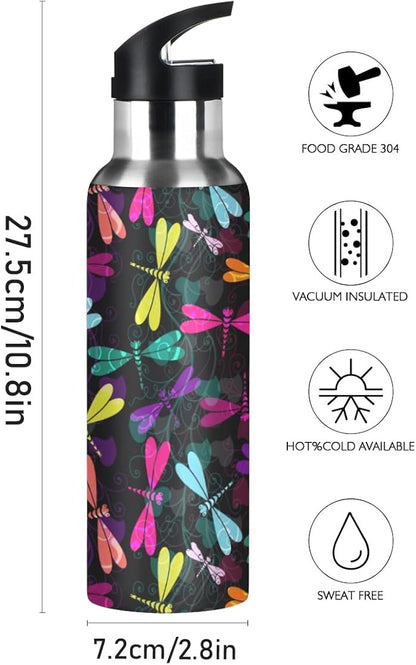 MNSRUU Insulated Water Bottle with Straw, Rainbow and Unicorns Stainless Steel Flasks for Sports Cycling Hiking School