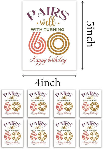 8 Pcs 60th Birthday Gifts for Women Men Wine Labels, Happy 60th Birthday Party Decorations Gifts for Women Men Wine Bottle Stickers, 60 Year Old Birthday Gifts for Women Men Wine Bottle Labels