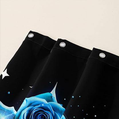 AILONEN Sugar Skull Shower Curtain for Bathroom,Blue Rose Flower Bath Curtain,Romantic Floral Skeleton Decor Bathroom Waterproof Curtain with 12 Plastic Hooks, 72" W*84" H