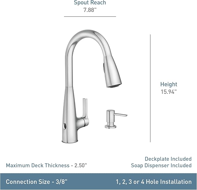 Moen Haelyn Spot Resist Stainless Touchless Single-Handle Pull-Down Sprayer Kitchen Faucet with Soap Dispenser, Features Power Clean for a Faster Wash, 87627EWSRS