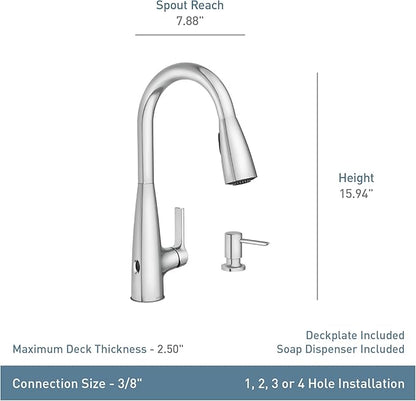 Moen Haelyn Spot Resist Stainless Touchless Single-Handle Pull-Down Sprayer Kitchen Faucet with Soap Dispenser, Features Power Clean for a Faster Wash, 87627EWSRS