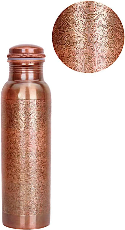 Copper Water Bottle - 34 Oz Large Ayurvedic Pure Copper Vessel For Drinking Leak Proof Antique Copper Bottle For Sport, gym, Yoga, Meditation & Ayurvedic Copper Health Benefits - 1000ml