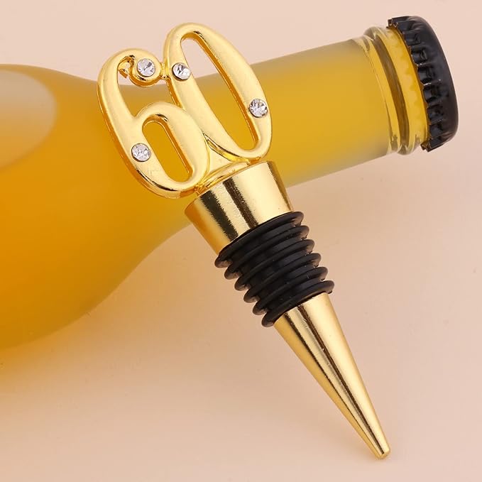 24-Pack 60 Wine Bottle Stopper to Keep for 60th Birthday Party Decoration 60 Years Old Wine Stopper Fun Gift for Wine Lovers (Gold 60th)