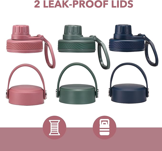 Smoky Pink 32 OZ Insulated Water Bottle, Large Metal Insulated Stainless Steel Water Flask, Big Sports Travel Water Bottle with 2 Lids, Insulated Thermos Thermal Mug Cup