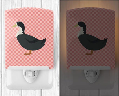 Caroline's Treasures BB7862CNL Blue Swedish Duck Pink Check Ceramic Night Light Compact, UL-Certified, Ideal for Bedroom, Bathroom, Nursery, Hallway, Kitchen, 6x4x3, Multicolor