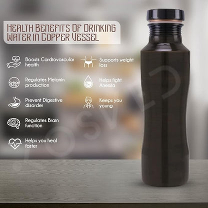 Pure Copper Jasmine Antique Water Bottle: A Premium Design Bottle with Ayurvedic Health Benefits, (800ml / 27oz)