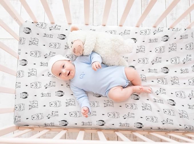 4 Pack N Play Sheets Woodland Forest Animals Wood Neutral Unisex Fitted Baby N Play Sheets Fitted for Standard Pack and Plays and Mini Cribs Set for Baby Boys or Girls