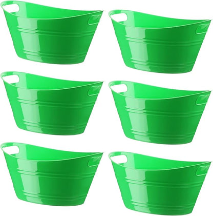6 Pieces Ice Buckets Bulk, Plastic Ice Buckets with Handles, Oval Storage Tub, Large Capacity Ice Drink Bucket for Party Bar Wine Beer Champagne Beverage Bottle Cooler (Green,4.5 Liter)