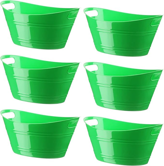 6 Pieces Ice Buckets Bulk, Plastic Ice Buckets with Handles, Oval Storage Tub, Large Capacity Ice Drink Bucket for Party Bar Wine Beer Champagne Beverage Bottle Cooler (Green,4.5 Liter)