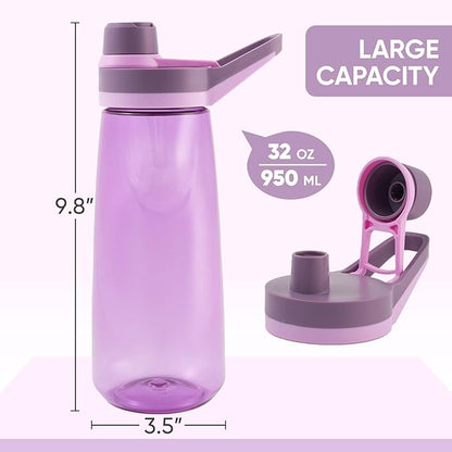 Kerilyn 32oz Water Bottle, Wide Mouth Plastic Water Bottles Chug Lid Sports Water Bottle, Reusable Water Bottle With Handle, Leak-Proof Clear Water Bottle for Travel, Fitness, Men, Women, Pink