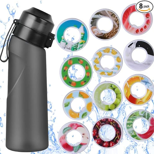 Air Water Bottle 13PCS Flavor Pods 22oz Fruit Fragrance Scented Water Cup BPA Free 0% Sugar For Outdoor Sports,Gifts From Friends (1 bottle Matte Black+12 pods in random flavors)