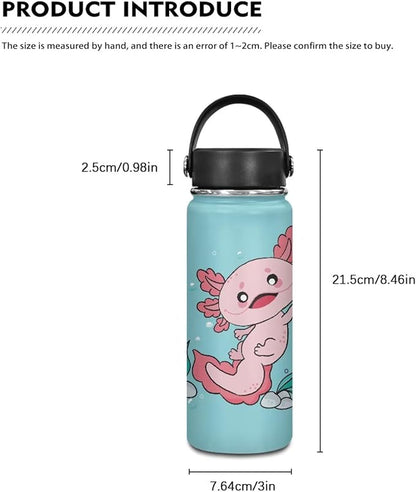Cute Axolotl Insulated Water Bottle 20 Oz Stainless Steel Bottle with Handle Thermal Mug Sports Water Bottles for Workout, Bike Metal Water Bottle