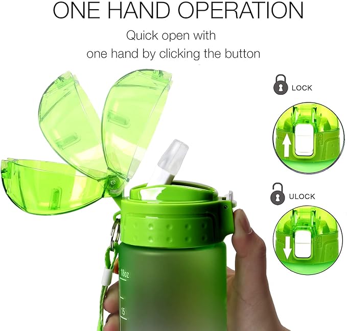 XACIOA Water Bottle with Straw,18oz Plastic Cup with Motivational Time Marker,1L Tritan Sport Lightweight Leakproof BPA-Free,Wide Mouth Fast Flow Ensure You Have Times to Drink,with Straw & Cup Brush