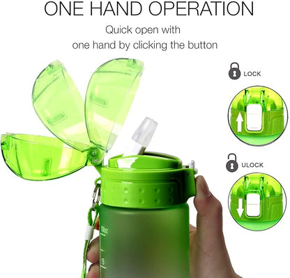 XACIOA Water Bottle with Straw,18oz Plastic Cup with Motivational Time Marker,1L Tritan Sport Lightweight Leakproof BPA-Free,Wide Mouth Fast Flow Ensure You Have Times to Drink,with Straw & Cup Brush