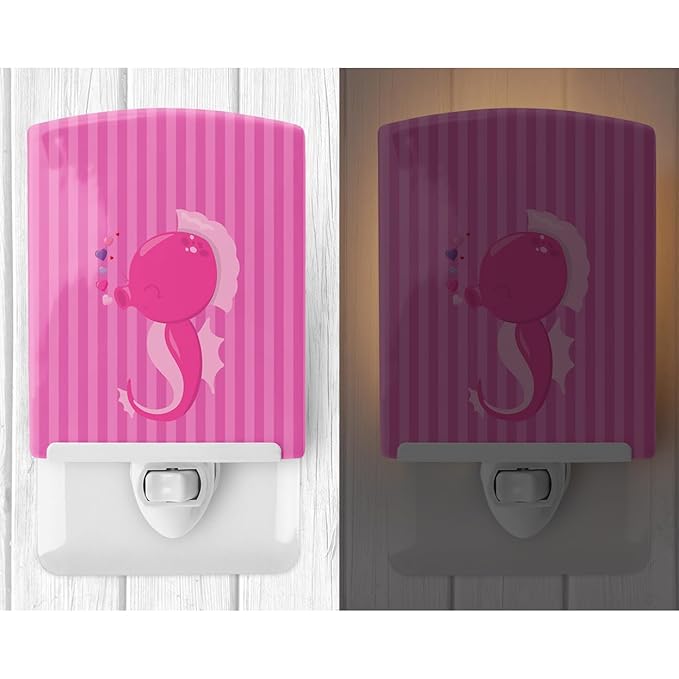 Caroline's Treasures BB7130CNL Pink Seahorse Ceramic Night Light, Pink Compact, UL-Certified, Ideal for Bedroom, Bathroom, Nursery, Hallway, Kitchen, 6x4x3, Multicolor