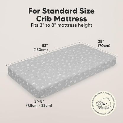 2-Pack Organic Crib Sheets for Boys, Girls - Jersey Fitted Crib Sheet, Baby Crib Sheets Neutral, Crib Mattress Sheet, Cotton Crib Sheets, Breathable Crib Sheet, Baby Mattress Sheets (ABC Land Cloud)