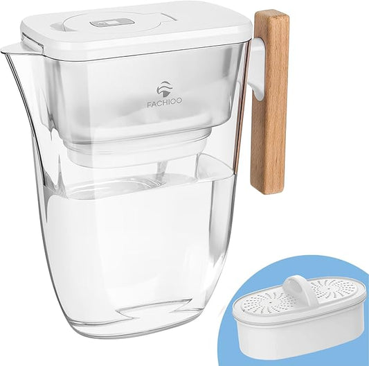200-Gallon Long-Life Chubby 10-Cup Water Filter Pitcher with 1 Filter, 5X Times Lifetime, Reduces PFAS, PFOA/PFOS, Chlorine, BPA Free, Last Up to 3 Months, White