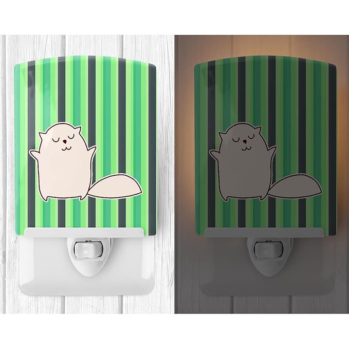 Caroline's Treasures BB6856CNL Cat Green Stripes Ceramic Night Light Compact, UL-Certified, Ideal for Bedroom, Bathroom, Nursery, Hallway, Kitchen, 6x4x3, Multicolor