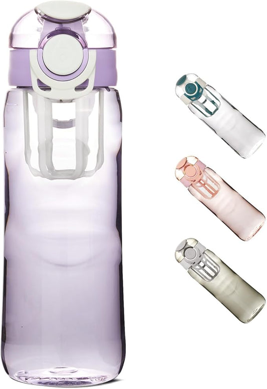 28oz Water Bottle with Fruit Infuser Strainer, BPA-Free Sports Water Bottle, One-Click Clear Water Bottle with Safety Lock for Office, Gym, Outdoors, Purple