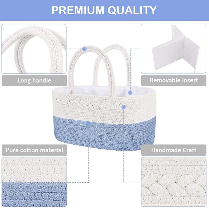 ABenkle Baby Diaper Caddy, Nursery Storage Bin and Car Organizer for Diapers Wipes, Cotton Rope Basket Changing Table Caddy